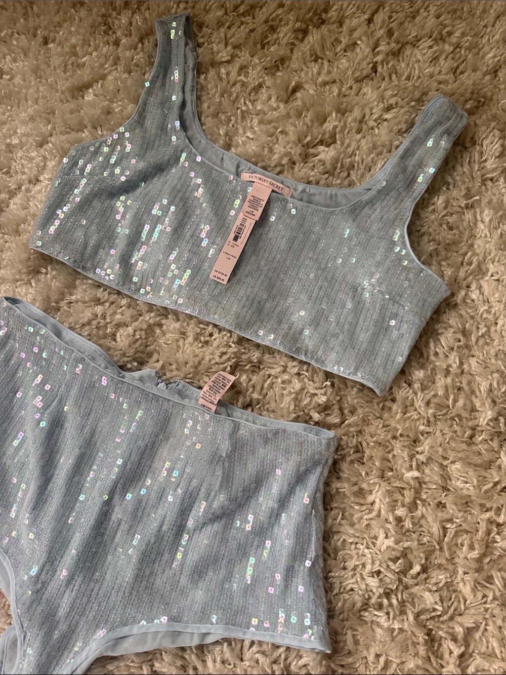 Victoria's Secret NWT Silver Blue Gray Sequin  Bralette & Brief Set/Rave wear - Picture 1 of 4